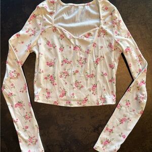 Floral Long Sleeve Women's Crop Top Small